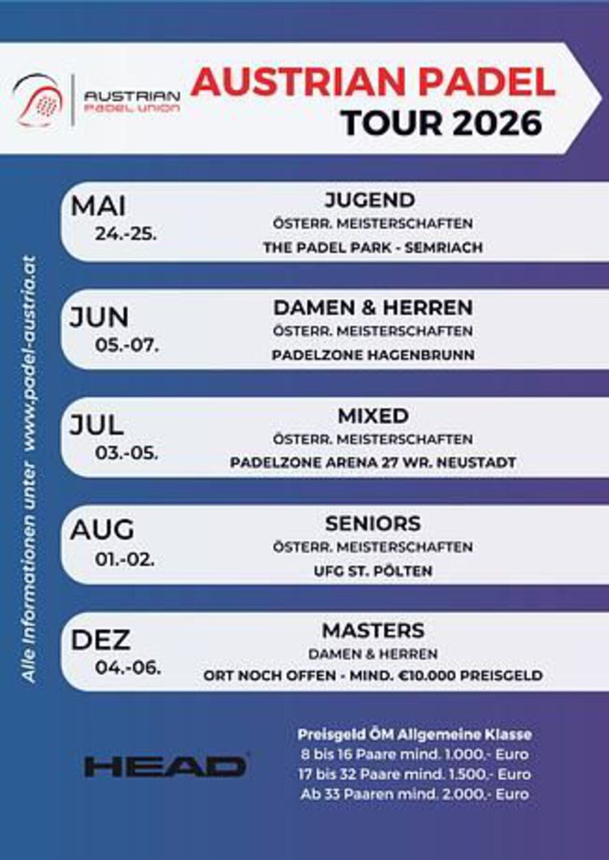 Österreichische Meisterschaften Seniors 2026 beim UFG - Padel Playground 01./02.August 26
